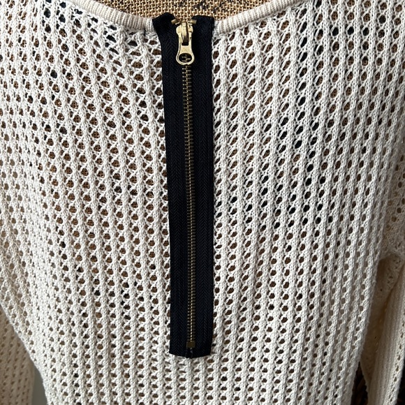 Jeanne Pierre Cream Loose Weave Zippered Back Hi Low Sweater - Picture 6 of 8